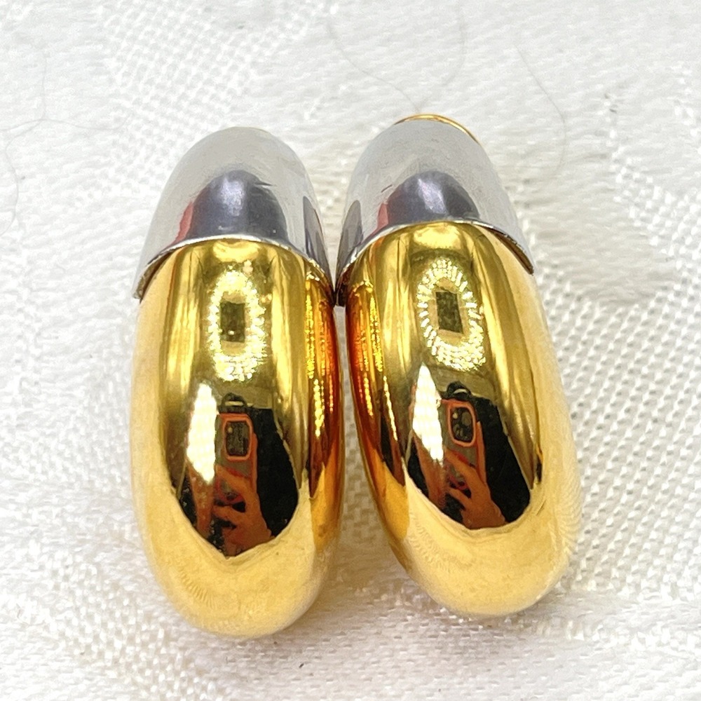 Vintage Givenchy Clip-On Earrings Silver & Gold Tone Signed Paris New York 1976 - Picture 6 of 12